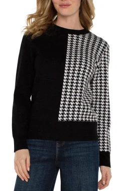 Sweaters-Liverpool Los Angeles LONG SLEEVE CREW NECK SWEATER Blackwhitehoundstooth