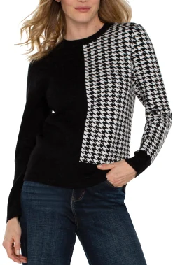 Sweaters-Liverpool Los Angeles LONG SLEEVE CREW NECK SWEATER Blackwhitehoundstooth