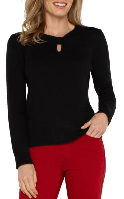 Tees|Sweaters-Liverpool Los Angeles LONG SLEEVE CUT OUT BOW NECK SWEATER Black