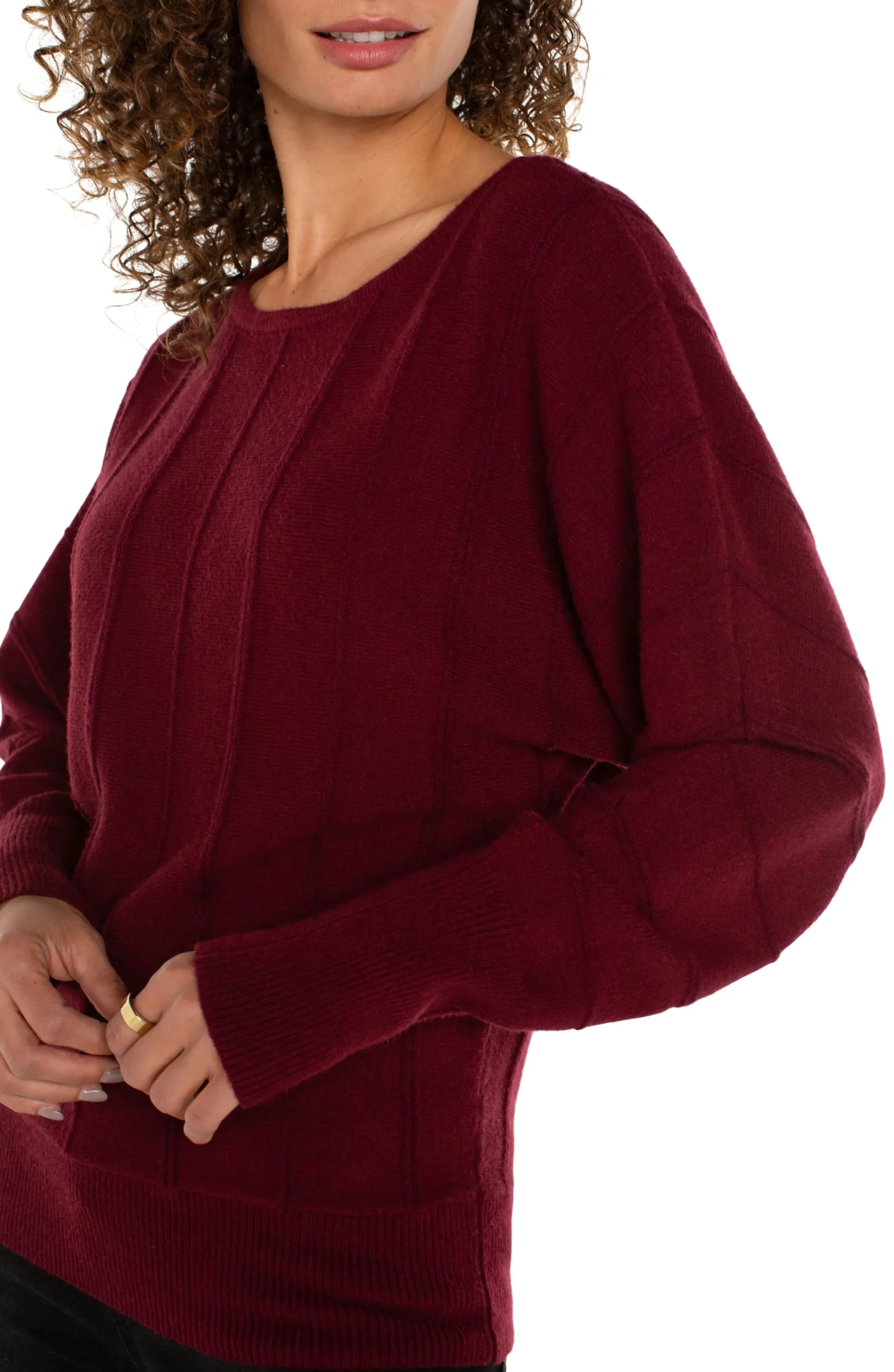 Sweaters-Liverpool Los Angeles LONG SLEEVE DOLMAN SWEATER WITH STRIPE Darkpinotnoir