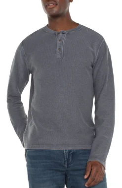 Shirts-Liverpool Los Angeles LONG SLEEVE HENLEY Graypinstripe