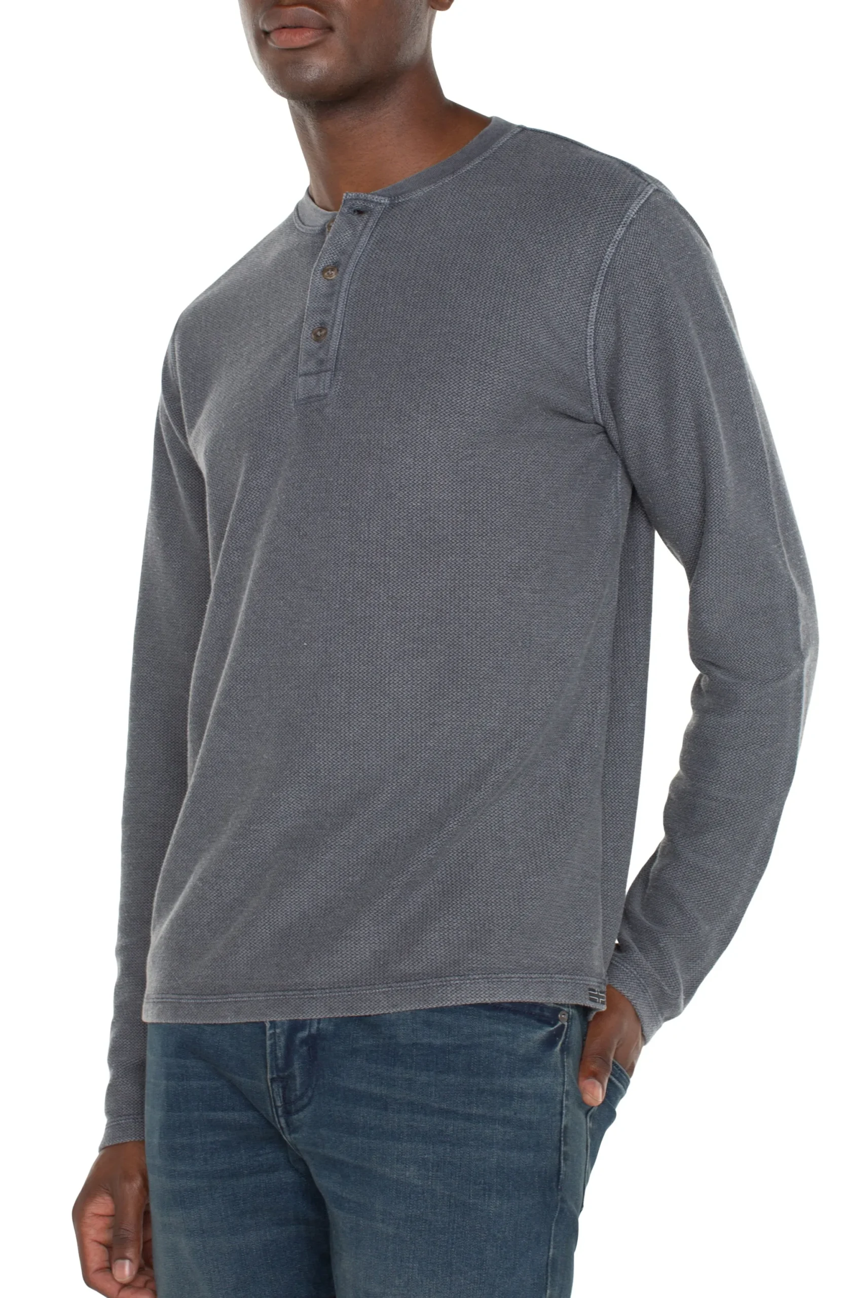 Shirts-Liverpool Los Angeles LONG SLEEVE HENLEY Graypinstripe