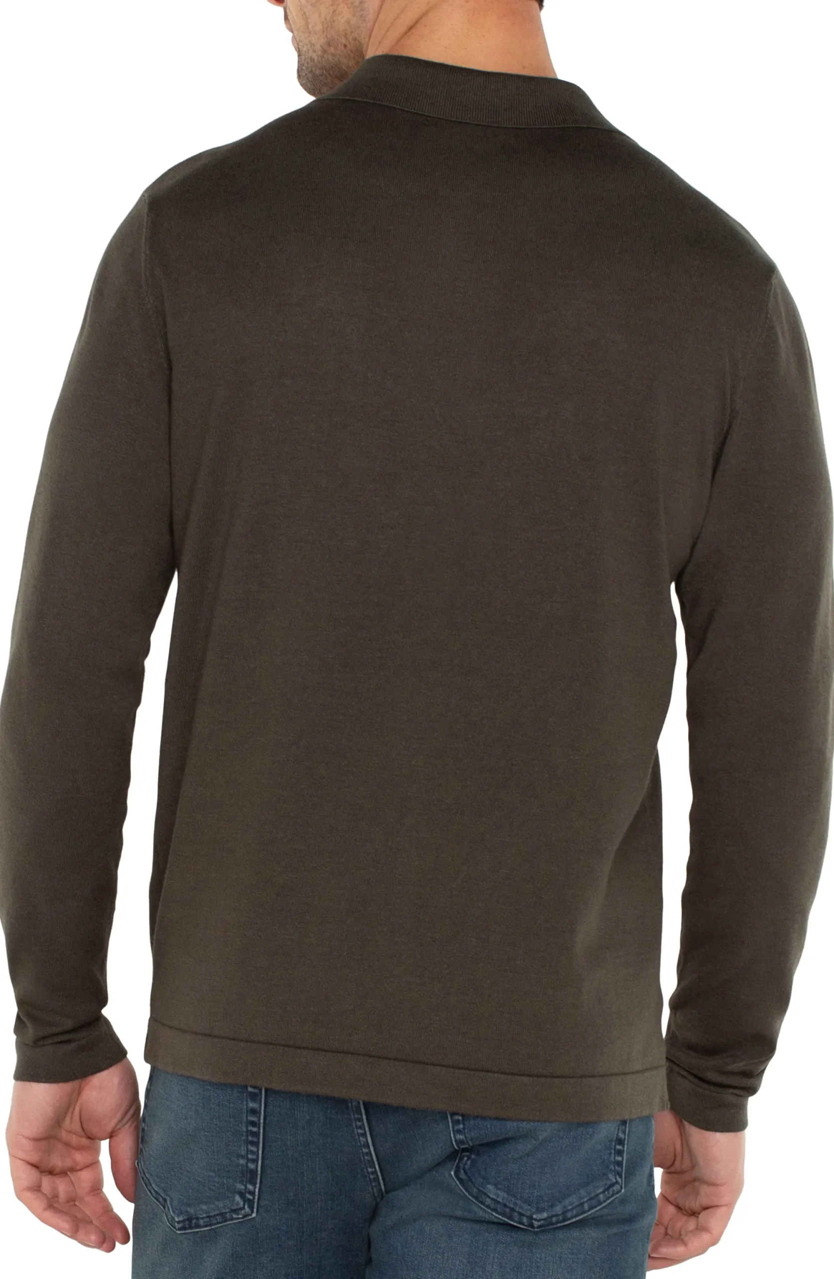 Shirts-Liverpool Los Angeles LONG SLEEVE KNIT POLO Olive