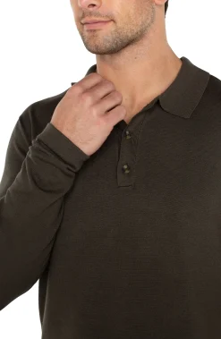 Shirts-Liverpool Los Angeles LONG SLEEVE KNIT POLO Olive