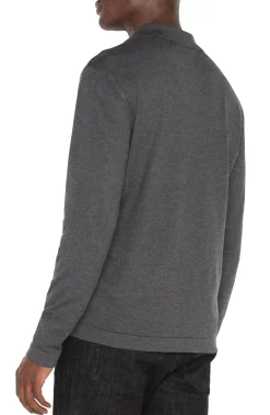 Shirts-Liverpool Los Angeles LONG SLEEVE KNIT POLO Charcoalgrey