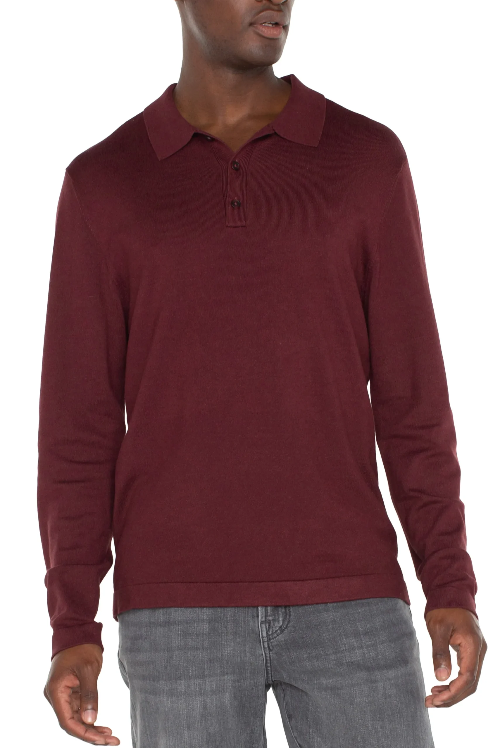 Shirts-Liverpool Los Angeles LONG SLEEVE KNIT POLO Burgundy