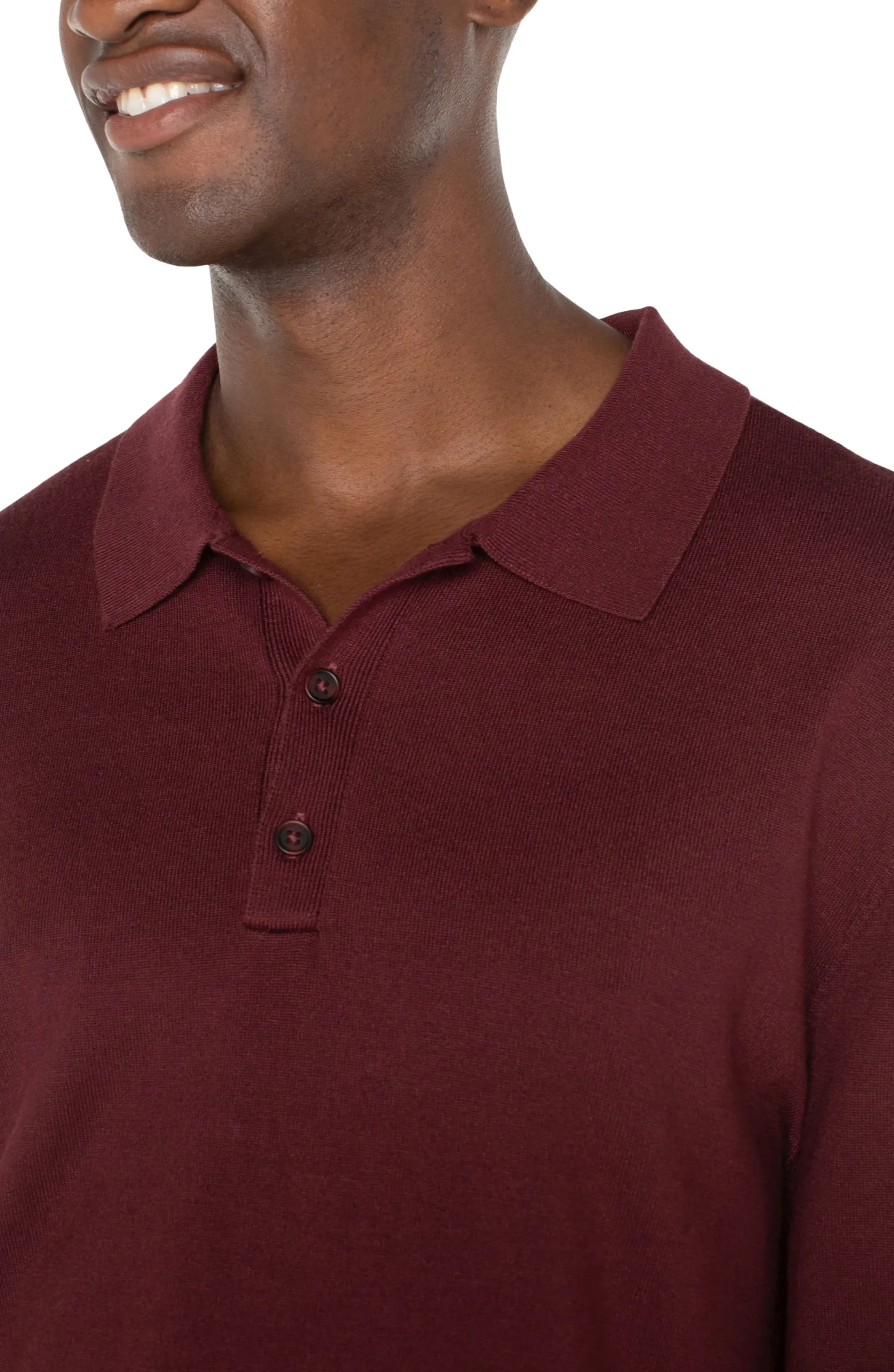 Shirts-Liverpool Los Angeles LONG SLEEVE KNIT POLO Burgundy