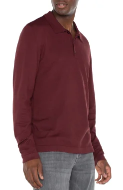 Shirts-Liverpool Los Angeles LONG SLEEVE KNIT POLO Burgundy