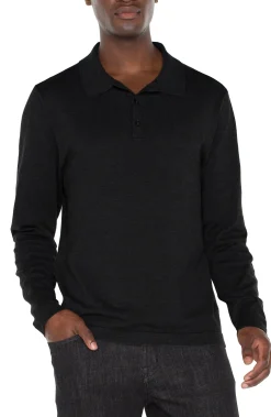 Shirts-Liverpool Los Angeles LONG SLEEVE KNIT POLO Black