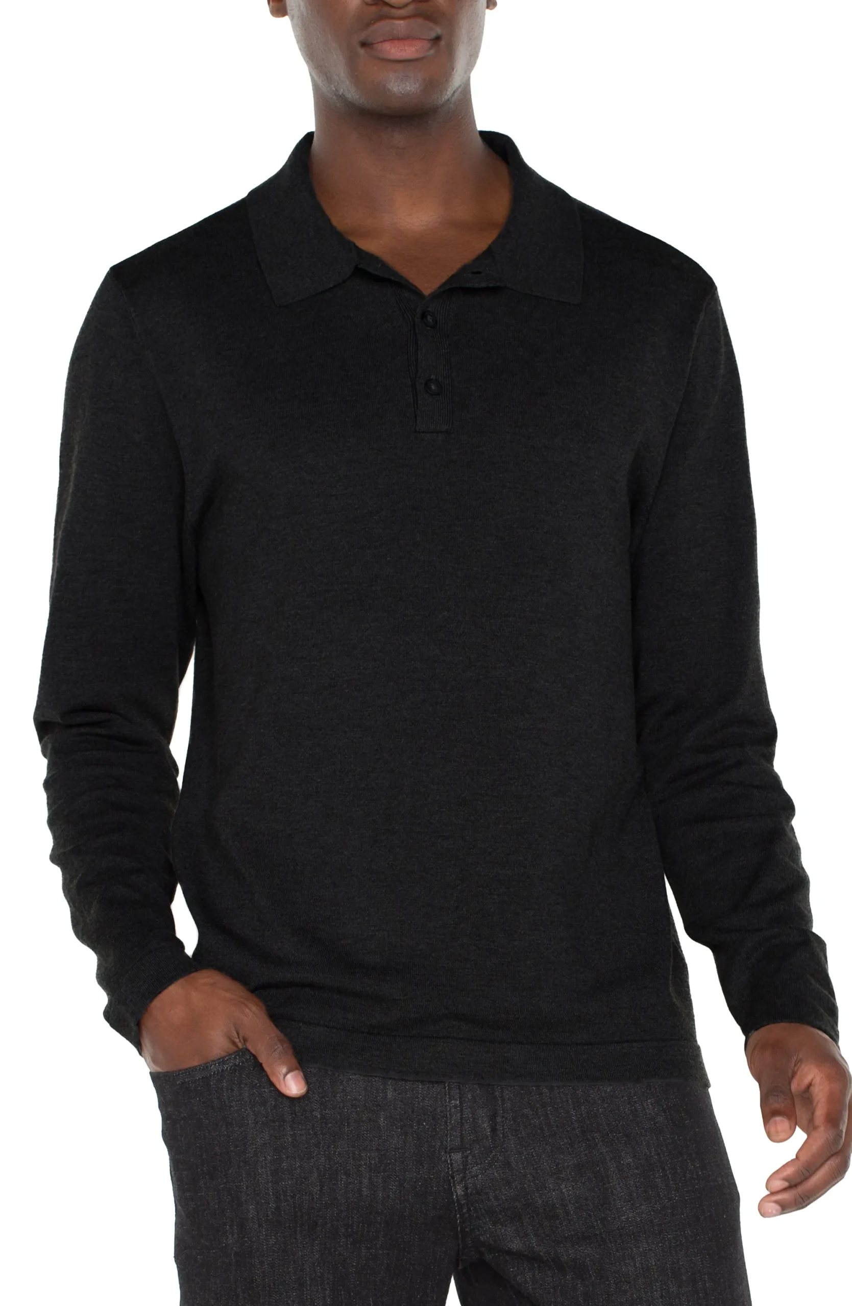 Shirts-Liverpool Los Angeles LONG SLEEVE KNIT POLO Black