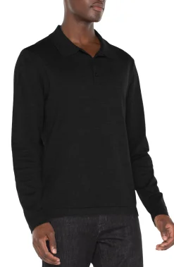 Shirts-Liverpool Los Angeles LONG SLEEVE KNIT POLO Black