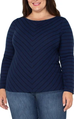 Tops-Liverpool Los Angeles LONG SLEEVE MITER KNIT TOP Darknavystripe
