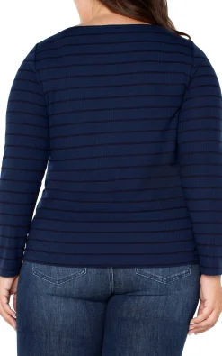 Tops-Liverpool Los Angeles LONG SLEEVE MITER KNIT TOP Darknavystripe