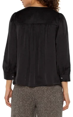 Tops-Liverpool Los Angeles LONG SLEEVE PLEATED NECK WOVEN BLOUSE Black