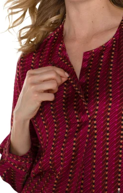 Tops-Liverpool Los Angeles LONG SLEEVE POPOVER WOVEN BLOUSE Rubydottedstripe