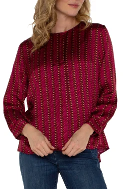 Tops-Liverpool Los Angeles LONG SLEEVE POPOVER WOVEN BLOUSE Rubydottedstripe