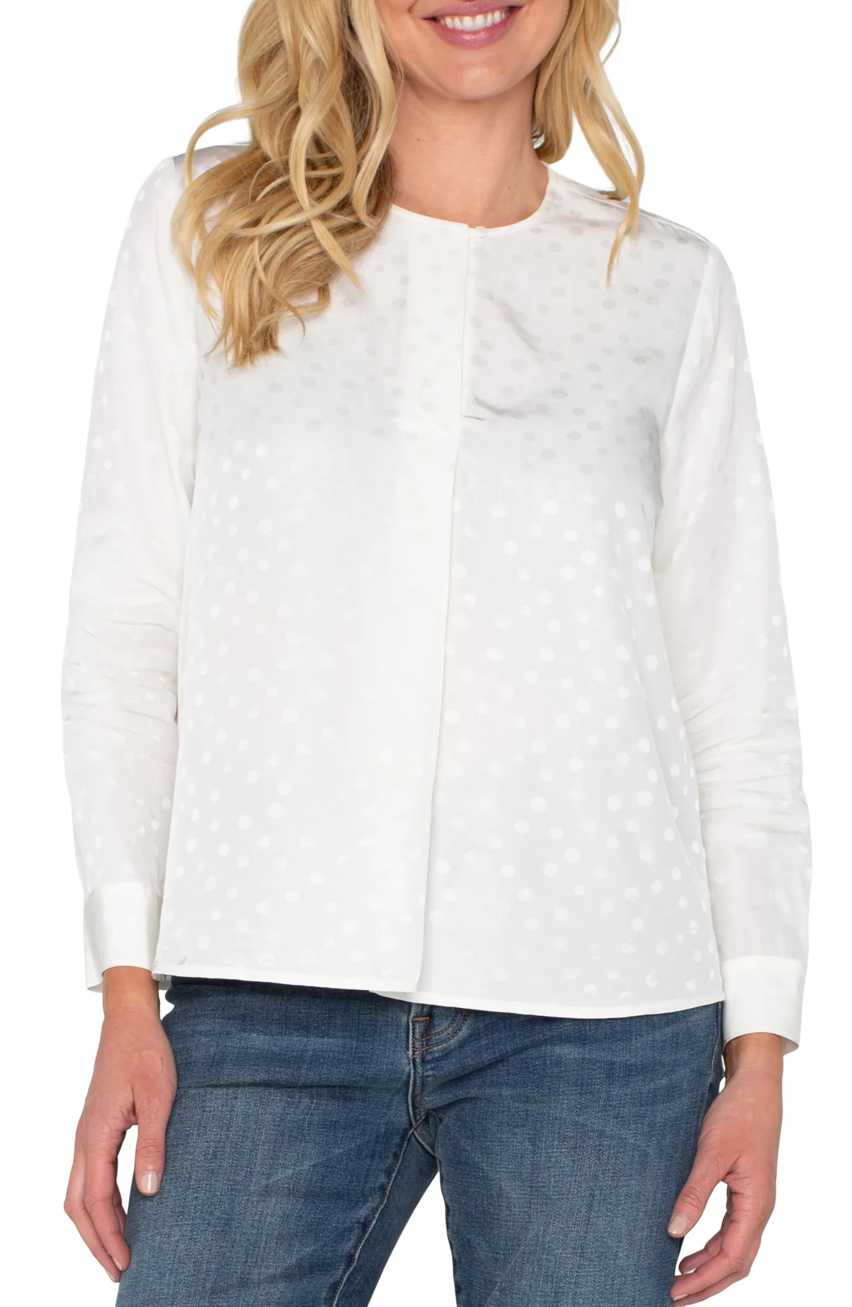 Tops-Liverpool Los Angeles LONG SLEEVE POPOVER WOVEN BLOUSE Porcelaindot
