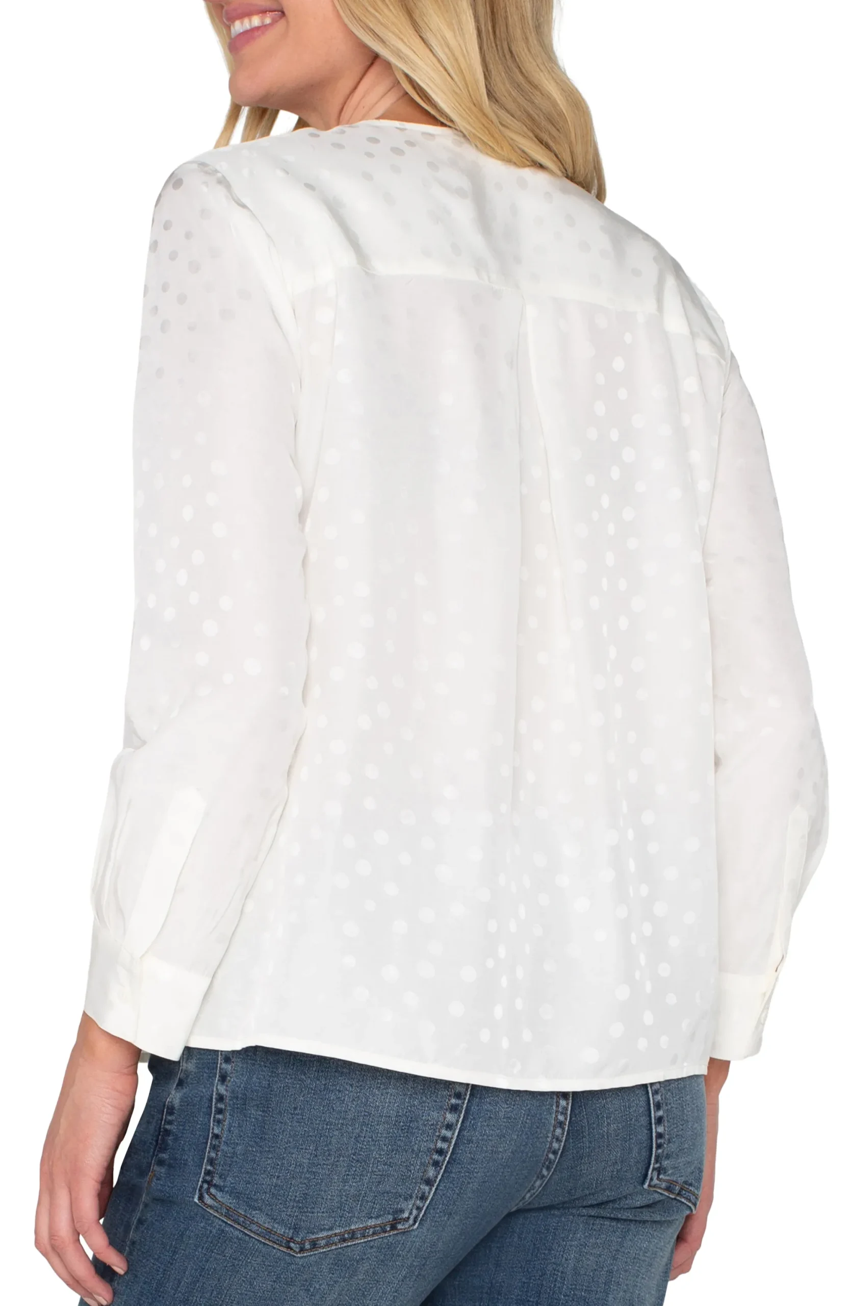 Tops-Liverpool Los Angeles LONG SLEEVE POPOVER WOVEN BLOUSE Porcelaindot