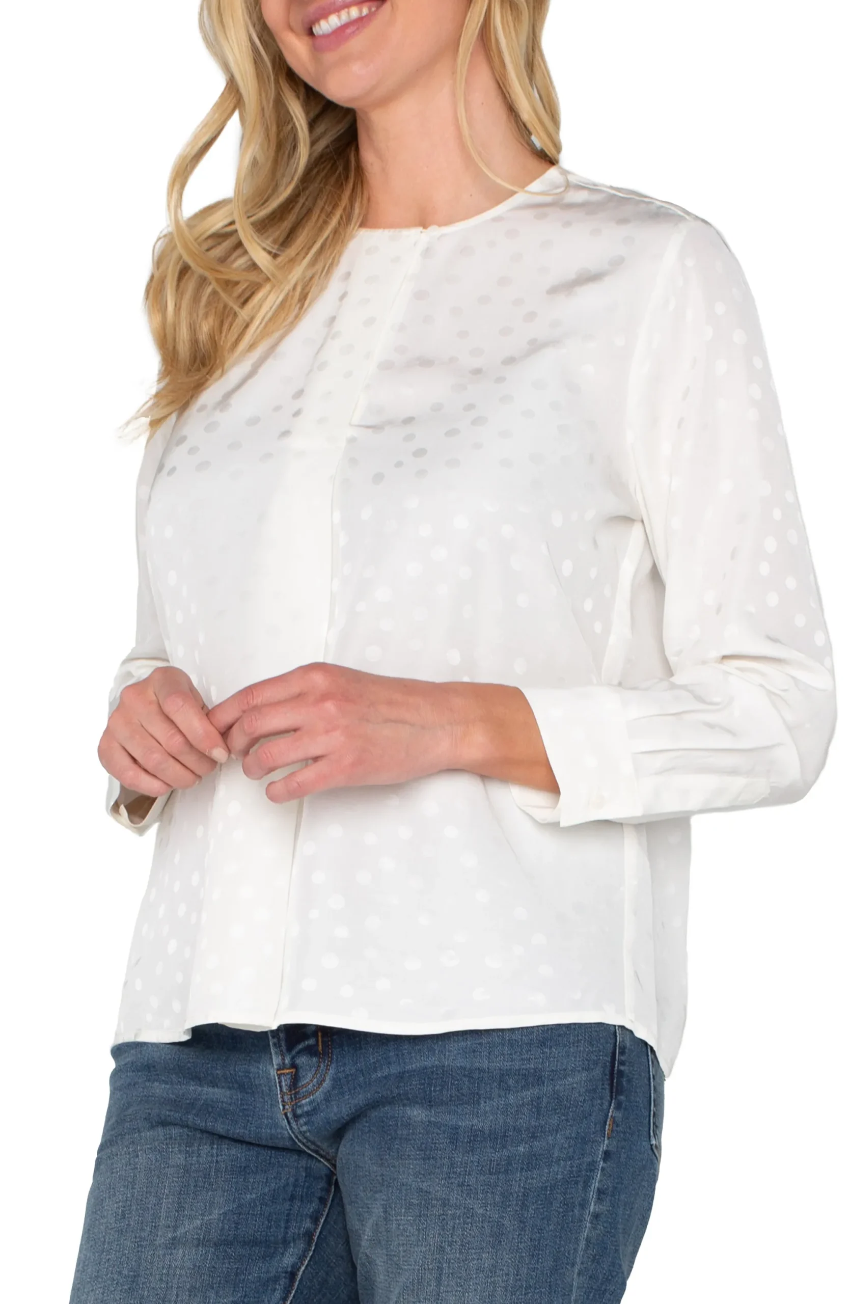 Tops-Liverpool Los Angeles LONG SLEEVE POPOVER WOVEN BLOUSE Porcelaindot