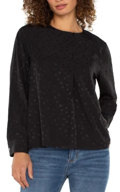 Tops-Liverpool Los Angeles LONG SLEEVE POPOVER WOVEN BLOUSE Blackdot