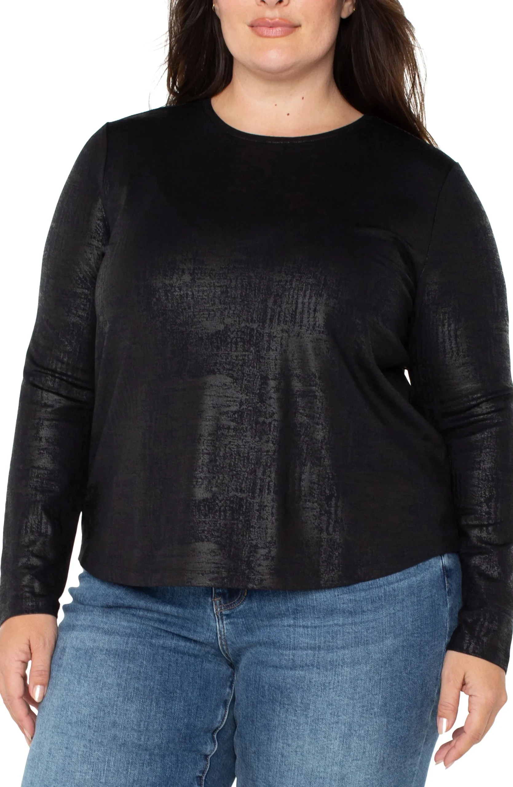 Tops-Liverpool Los Angeles LONG SLEEVE SCOOP NECK KNIT TOP Distressedblack