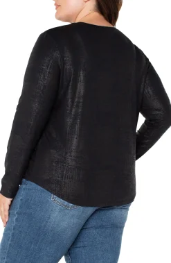 Tops-Liverpool Los Angeles LONG SLEEVE SCOOP NECK KNIT TOP Distressedblack