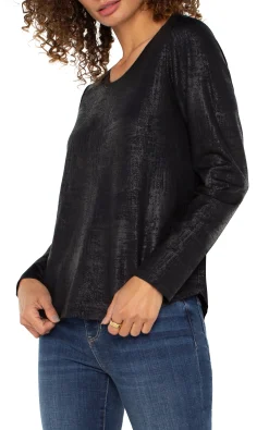 Tees-Liverpool Los Angeles LONG SLEEVE SCOOP NECK KNIT TOP Distressedblack