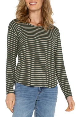 Tees-Liverpool Los Angeles LONG SLEEVE SCOOP NECK TOP Mossgreenstripe