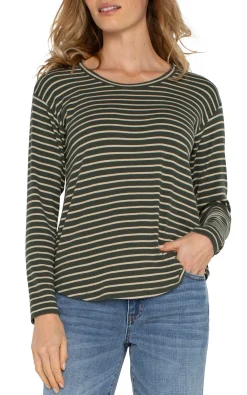 Tees-Liverpool Los Angeles LONG SLEEVE SCOOP NECK TOP Mossgreenstripe