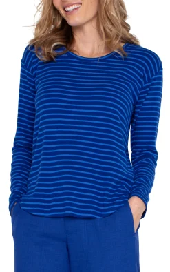 Tees-Liverpool Los Angeles LONG SLEEVE SCOOP NECK TOP Bluetopazstripe