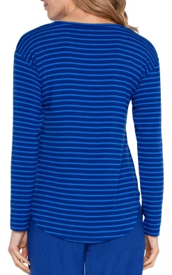 Tees-Liverpool Los Angeles LONG SLEEVE SCOOP NECK TOP Bluetopazstripe