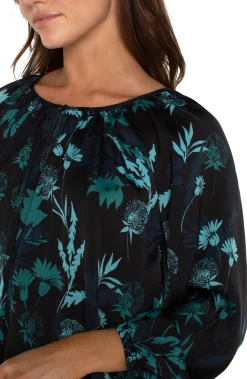 Tops-Liverpool Los Angeles LONG SLEEVE SHIRRED WOVEN BLOUSE Malachitefoliage