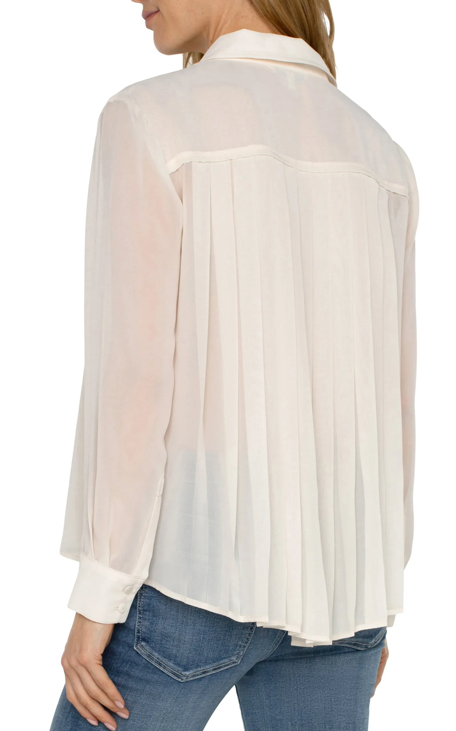 Tops-Liverpool Los Angeles LONG SLEEVE SHIRT WITH PLEAT BACK Cream