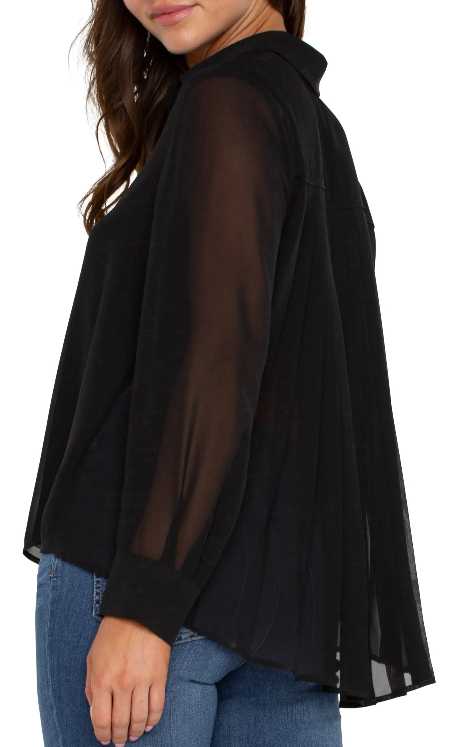 Tops-Liverpool Los Angeles LONG SLEEVE SHIRT WITH PLEAT BACK Black