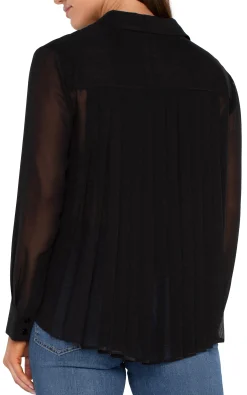 Tops-Liverpool Los Angeles LONG SLEEVE SHIRT WITH PLEAT BACK Black