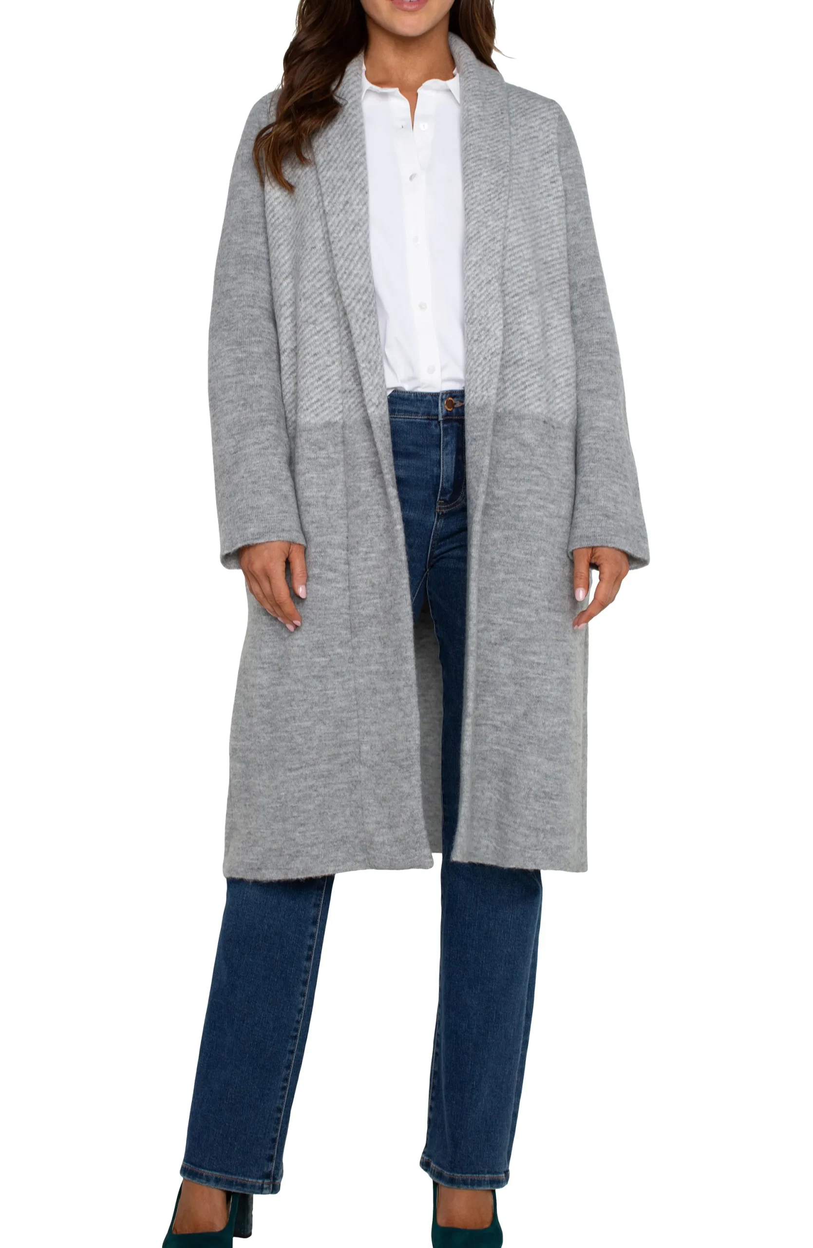 Coatigans-Liverpool Los Angeles LONG SLEEVE SWEATER COATIGAN Greypatternblock