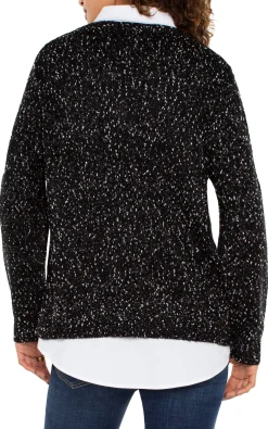 Sweaters|Tees-Liverpool Los Angeles LONG SLEEVE TWOFER COLLARED SWEATER Blackwithwhiteflecks