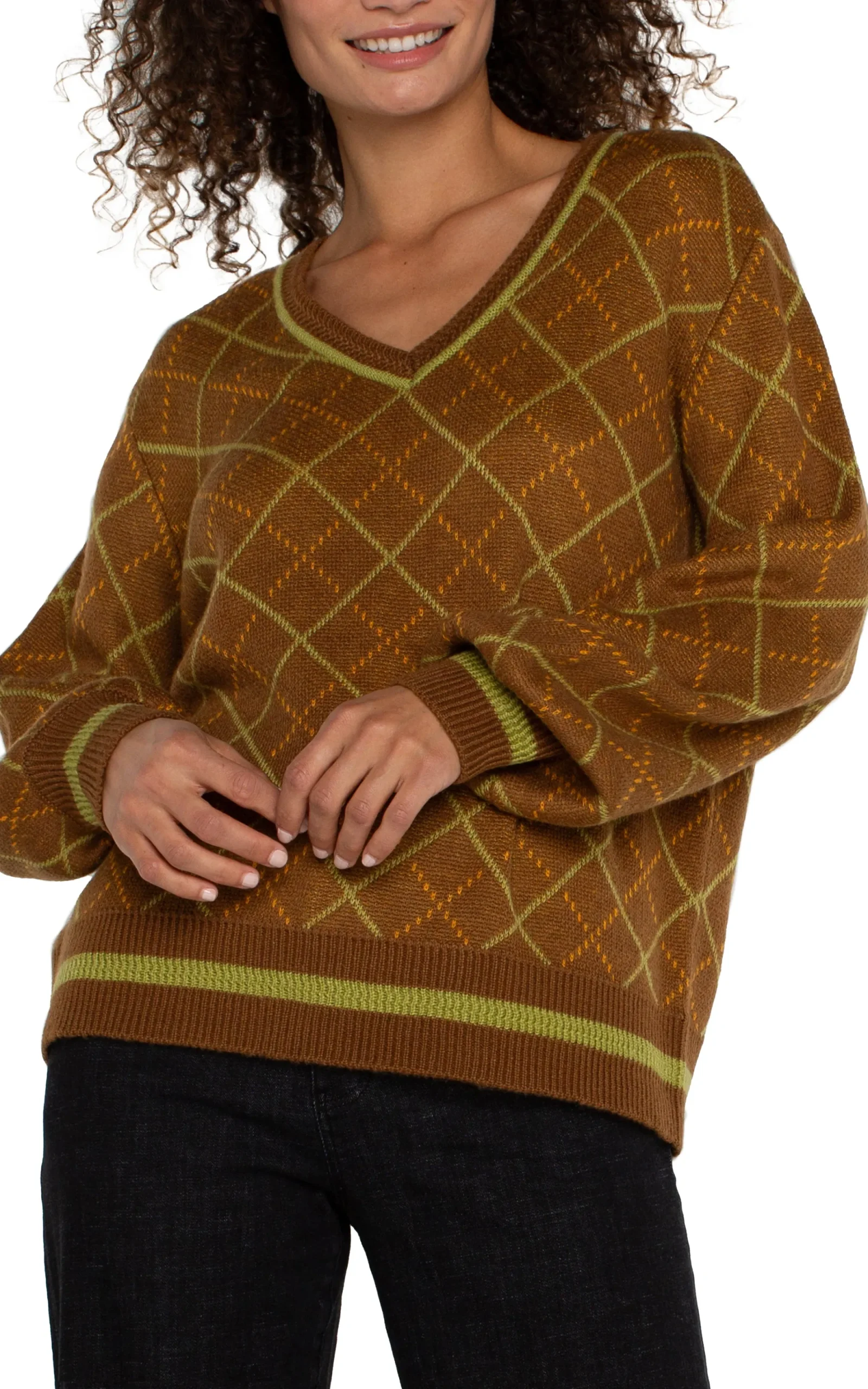 Sweaters|Tees-Liverpool Los Angeles LONG SLEEVE V NECK SWEATER Caramelmulti