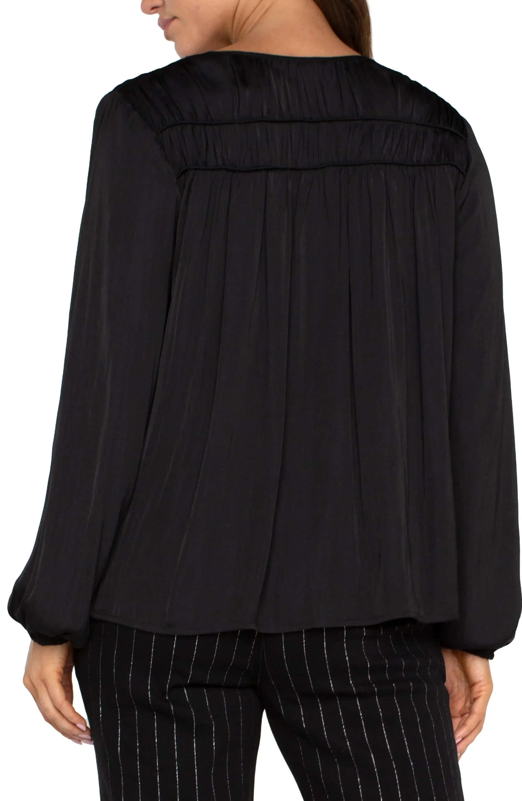 Tops-Liverpool Los Angeles LONG SLEEVE V-NECK WOVEN BLOUSE Black