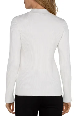 Tees|Sweaters-Liverpool Los Angeles MOCK NECK CABLE SWEATER Porcelain