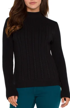 Tees|Sweaters-Liverpool Los Angeles MOCK NECK CABLE SWEATER Black