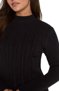 Tees|Sweaters-Liverpool Los Angeles MOCK NECK CABLE SWEATER Black