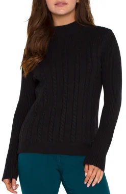 Tees|Sweaters-Liverpool Los Angeles MOCK NECK CABLE SWEATER Black