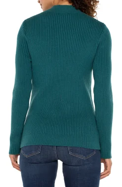 Tees|Sweaters-Liverpool Los Angeles MOCK NECK CABLE SWEATER Malachite
