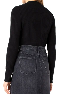 Tees-Liverpool Los Angeles MOCK NECK LONG SLEEVE KNIT TOP Black