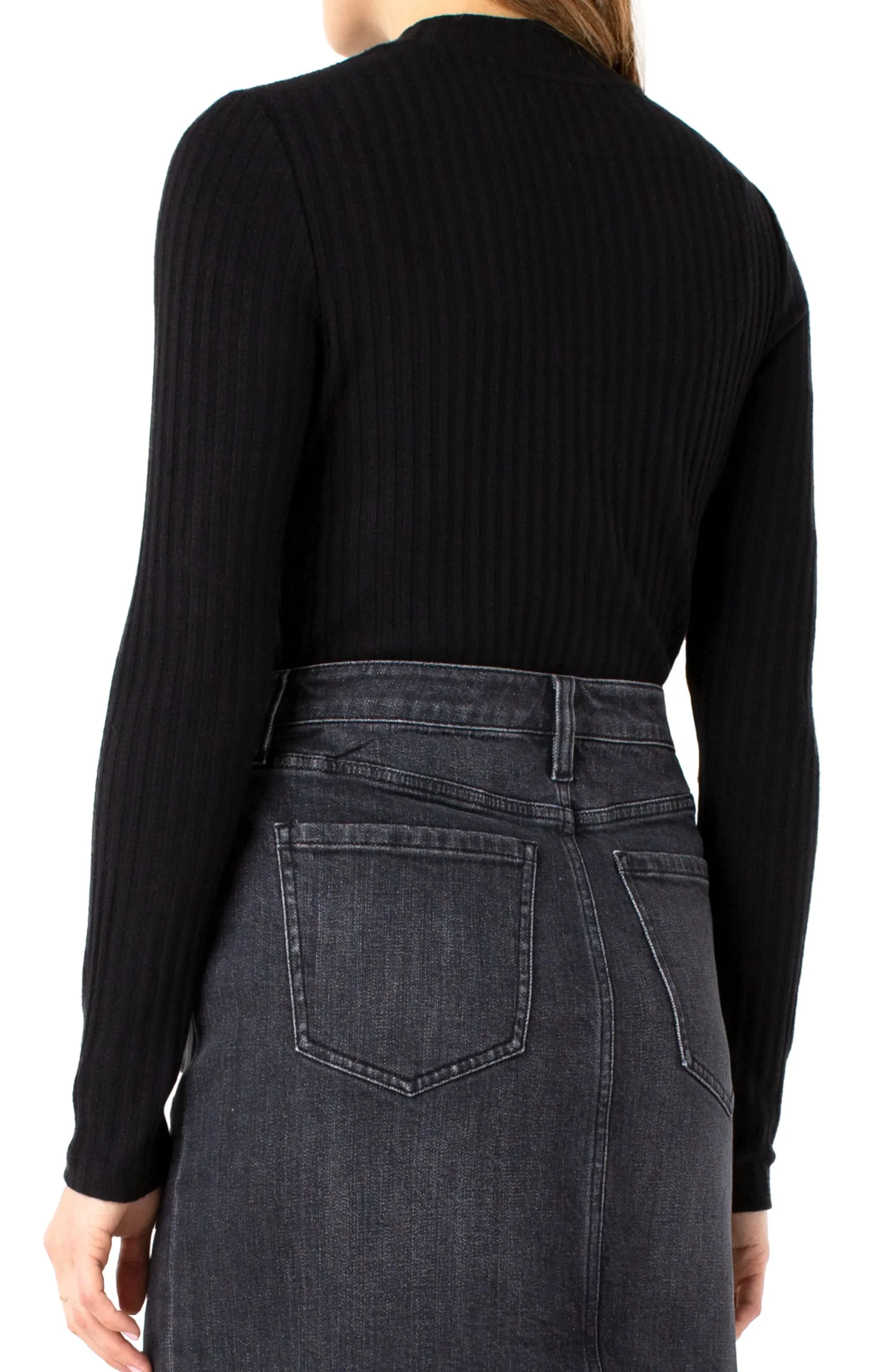 Tees-Liverpool Los Angeles MOCK NECK LONG SLEEVE KNIT TOP Black
