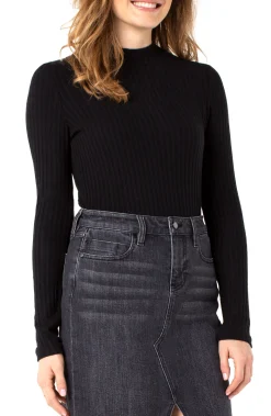 Tees-Liverpool Los Angeles MOCK NECK LONG SLEEVE KNIT TOP Black