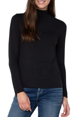 Tees-Liverpool Los Angeles MOCK NECK LONG SLEEVE KNIT TOP Black
