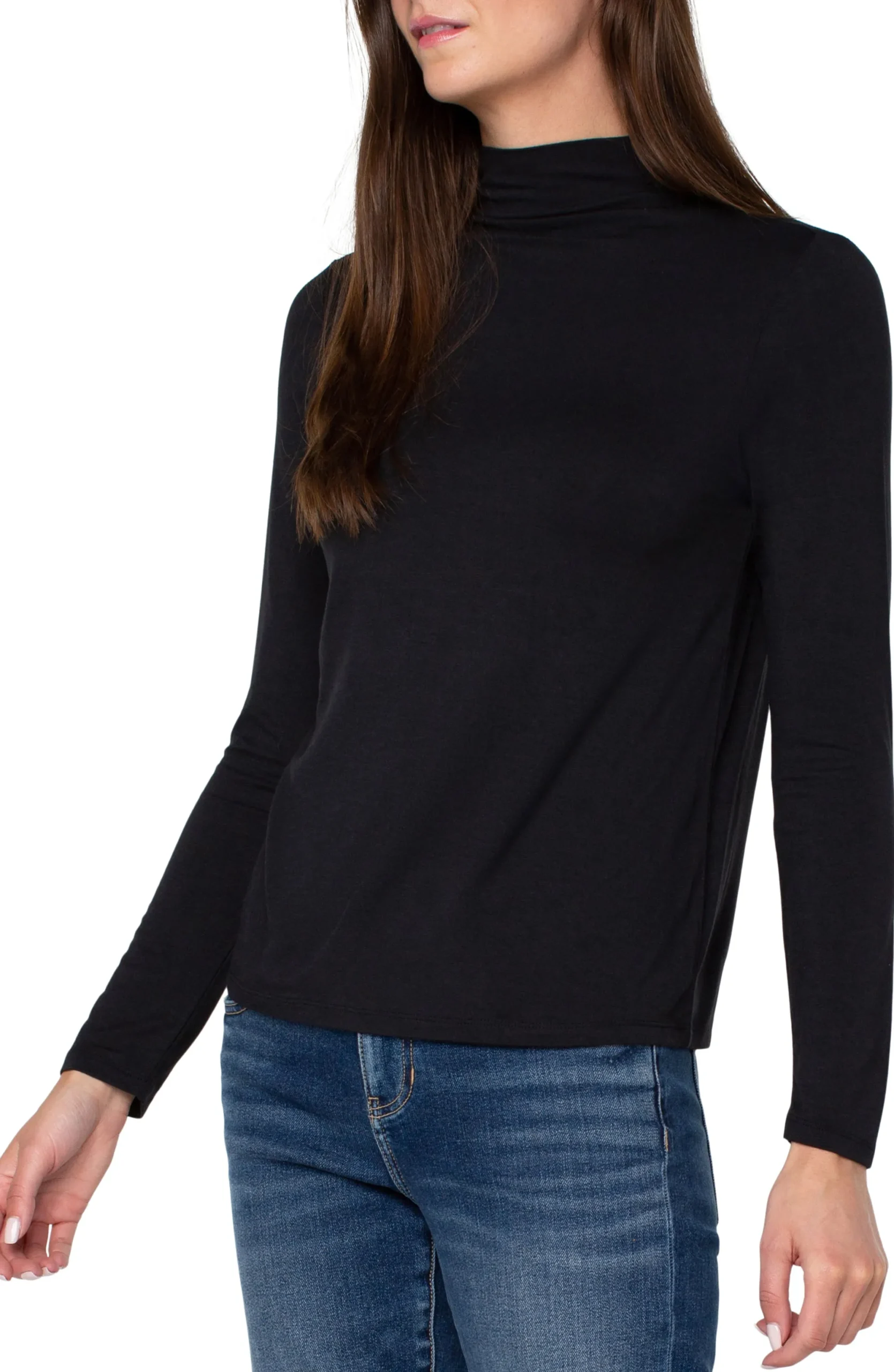 Tees-Liverpool Los Angeles MOCK NECK LONG SLEEVE KNIT TOP Black
