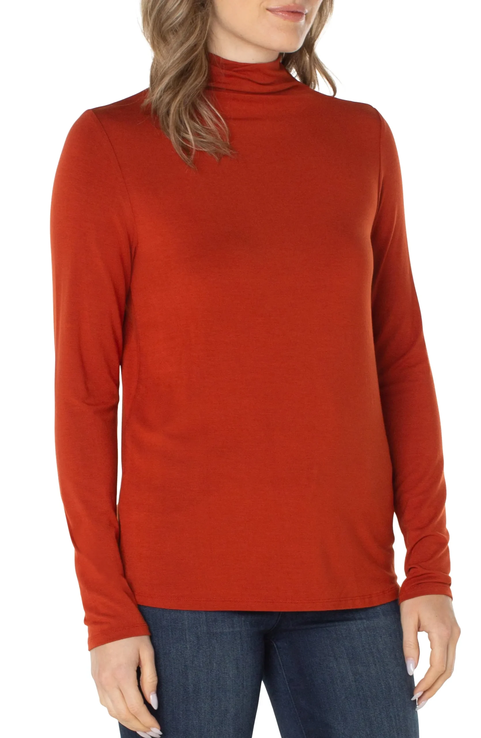 Tees-Liverpool Los Angeles MOCK NECK LONG SLEEVE KNIT TOP Terracotta
